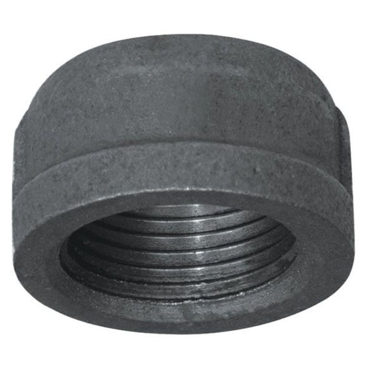 1-1/2" BLACK CAP - 1-1/2" Schedule 40 Black Threaded Malleable Iron Cap, Class 150 | Faucet Center