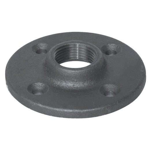 3/8" BLACK FLOOR FLANGE - 3/8" Schedule 40 Black Steel Threaded Malleable Iron Floor Flange, Class 150 | Faucet Center