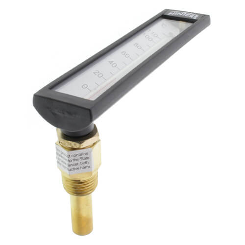 Winters TAS150 5AS Series Angle Industrial 5" Thermometer with 1/2" NPT Brass Thermowell, Range 30°F to 240°F & 0°C to 115°C 