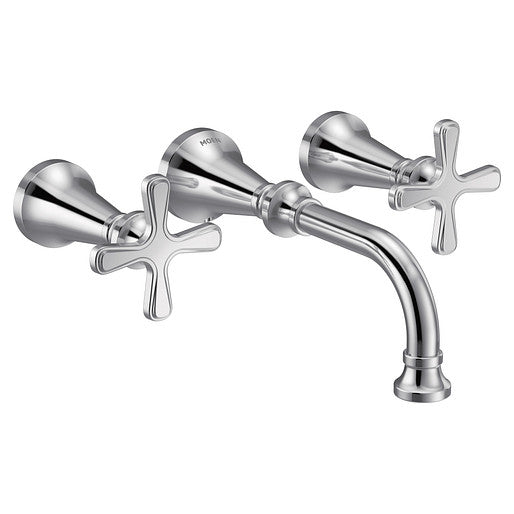 Moen TS44105 Colinet Traditional Cross Handle Wall Mount Bathroom Faucet Trim (Valve Required) in Chrome 