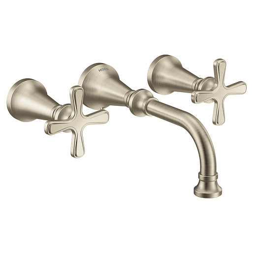 Moen TS44105BN Colinet Traditional Cross Handle Wall Mount Bathroom Faucet Trim (Valve Required) in Brushed Nickel 